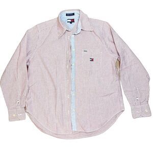 Vintage 90s Tommy Hilfiger Striped Oxford Women's Seersucker Button Up Sz 6